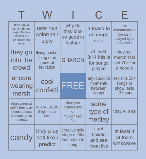 TWICE THIS IS FOR WORLD TOUR Bingo Card
