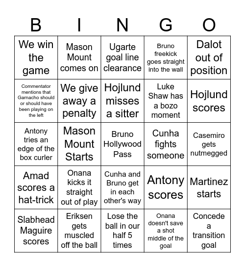 Man United Bingo Card
