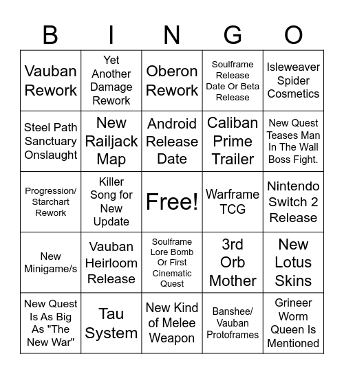 TennoLive 2025 Bingo Card