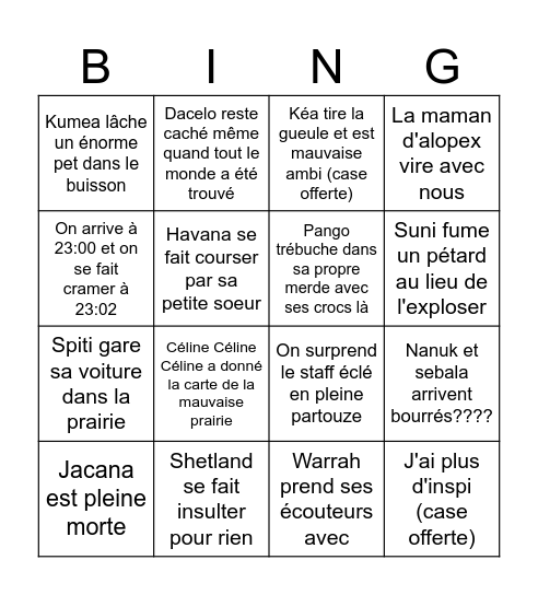 Bingo spécial édition 21 pis partent en virée Bingo Card