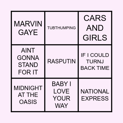 Stantons Rock n Pop. Bingo Card