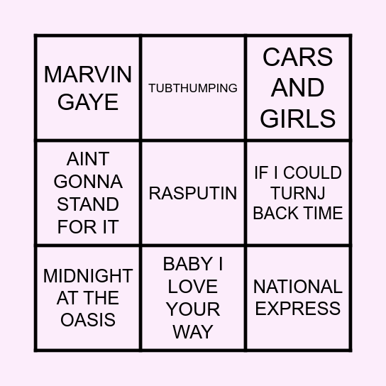 Stantons Rock n Pop. Bingo Card