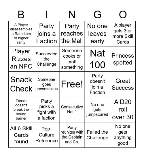 TFN #11 Bingo Card