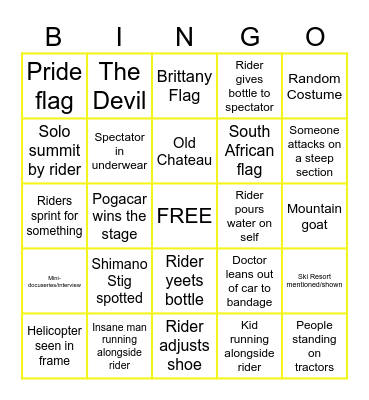 Tour de France Stage 14 Bingo Card