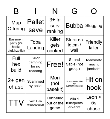 DBD Bullshit Bingo Card