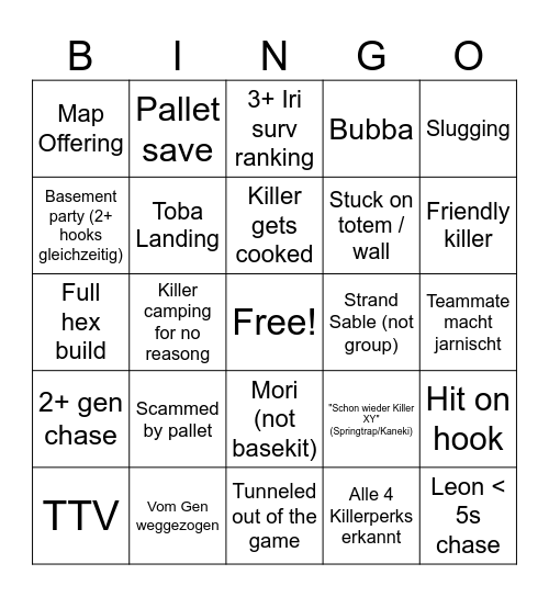 DBD Bullshit Bingo Card