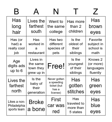 BANTZ FAMILY BINGO Card