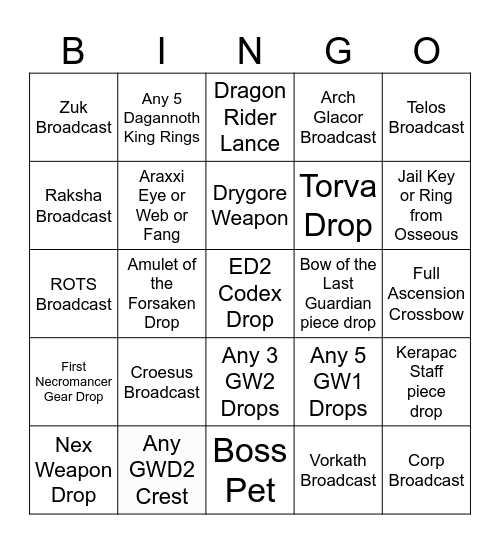 RS3 PVM BINGO Card