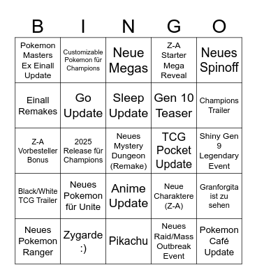 Pokemon Direct 22.7.25 Bingo Card