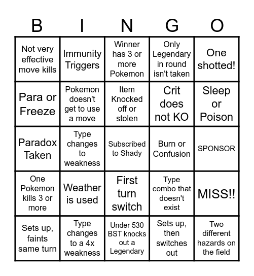 Then we fight bingo Shady Change Types Bingo Card