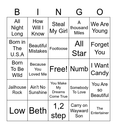 Music Bingo Card