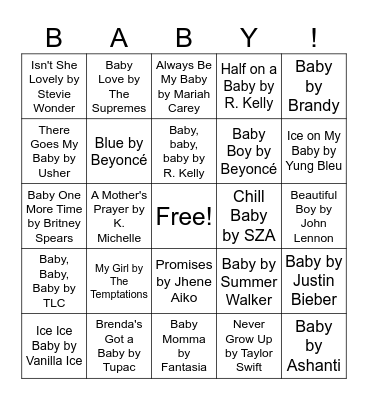 Baby Tunes Bingo Card