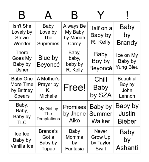 Baby Tunes Bingo Card