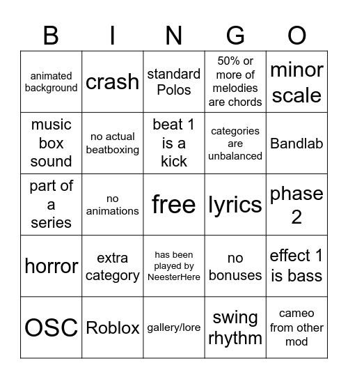 Incredibox mod bingo Card