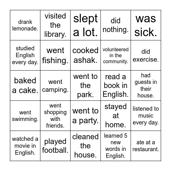 Winter holiday - Find someone who: Bingo Card