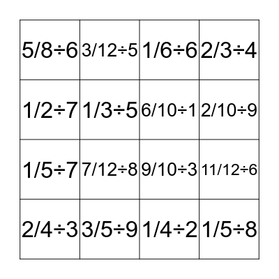 Dividing Fractions by Whole Number Bingo Card