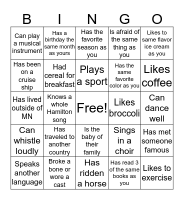 Find Someone Who Bingo Card