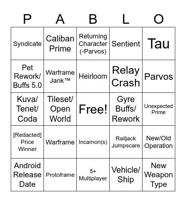 Tennocon Live 2025 Bingo Card
