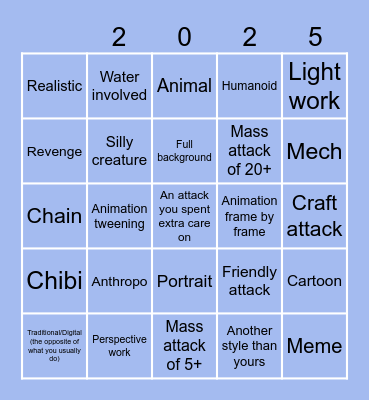 Artfight Bingo 2025- blue_b_e_r_r_y Bingo Card