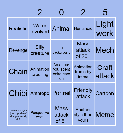 Artfight Bingo 2025- blue_b_e_r_r_y Bingo Card
