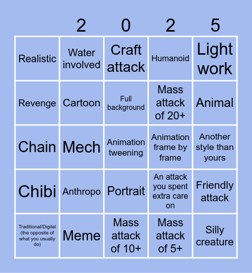Artfight Bingo 2025 Bingo Card