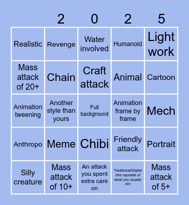 Artfight Bingo 2025 Bingo Card