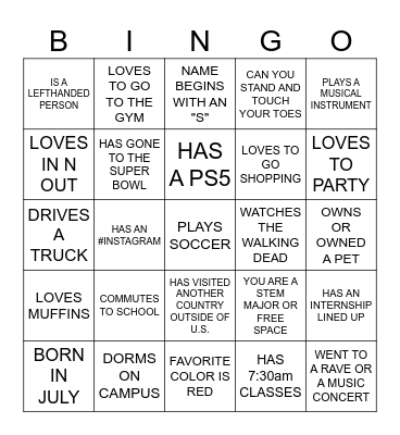 Meet and Greet Bingo Card