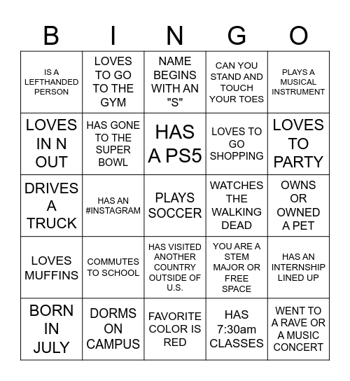 Meet and Greet Bingo Card