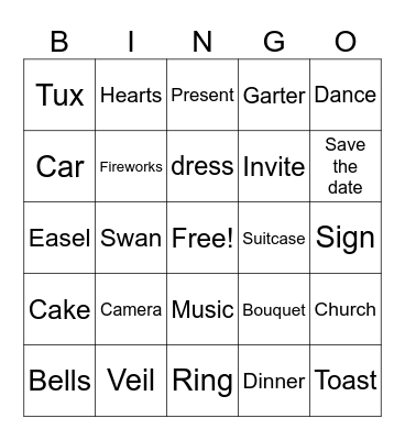 Bridal shower Bingo Card
