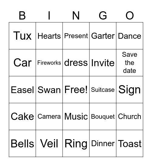 Bridal shower Bingo Card