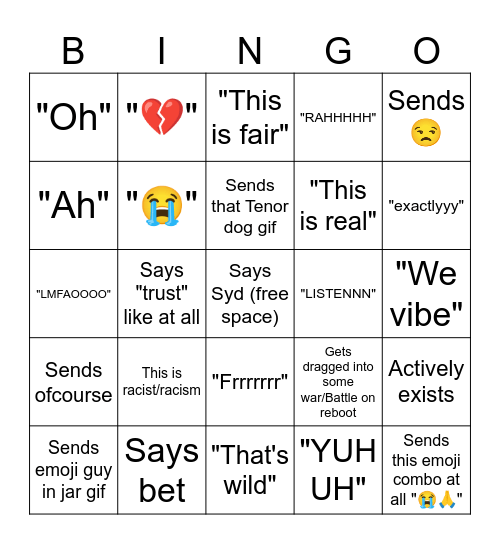 Raggy Bingo Card