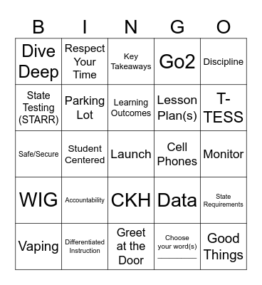 Professional Development Fun Bingo Card