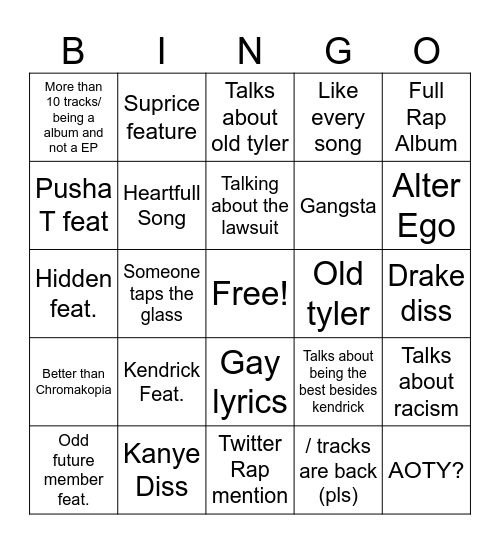 Don't Tap The Glass Bingo Card