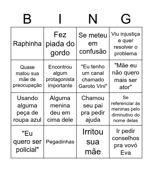 Bingo do Vincent Bingo Card