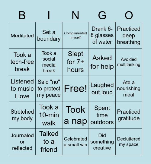 Self-care bingo Card