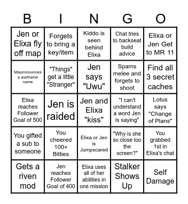 Saturday Warframe Bingo! Bingo Card