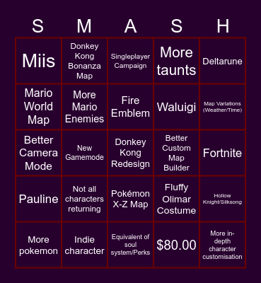 New Smash Bingo Card