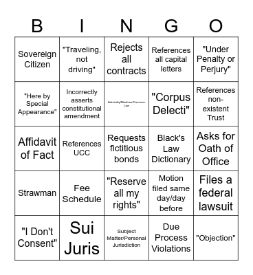 SovCits Bingo Card
