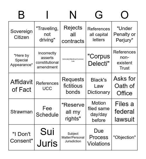 SovCits Bingo Card