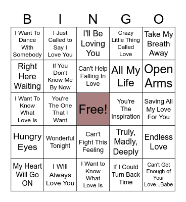 LOVE SONG BINGO RD. #1 Bingo Card