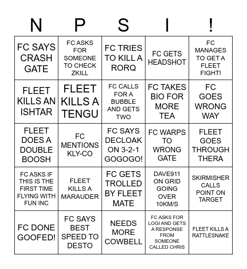NPSI Week Rocks! Bingo Card