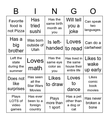 GET TO KNOW YOU BINGO Card
