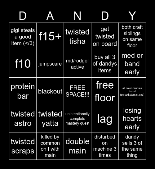 Dandy's world bingo! Bingo Card