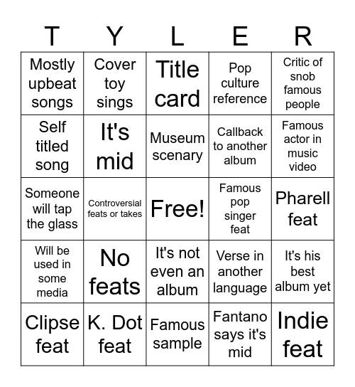 Don't tap the glass Bingo Card