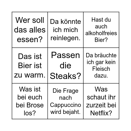 Familien Bingo Card