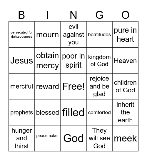 Beatitudes Bingo Card