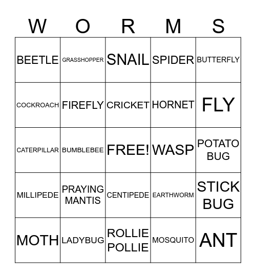 BUG BINGO Card