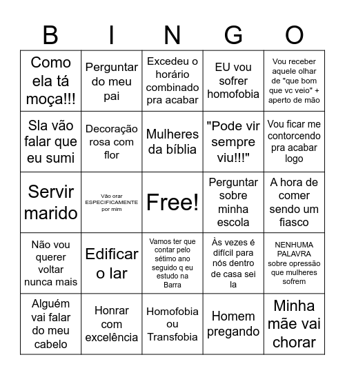 Coisas que vou ouvir hoje ou ver Bingo Card