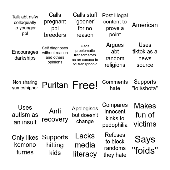 DOES .LYCANTHRIA HATE YOU? Bingo Card