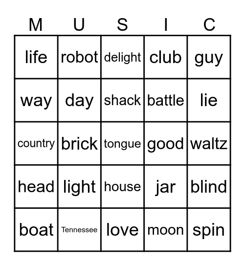 Trivia with a Twist Bingo Card